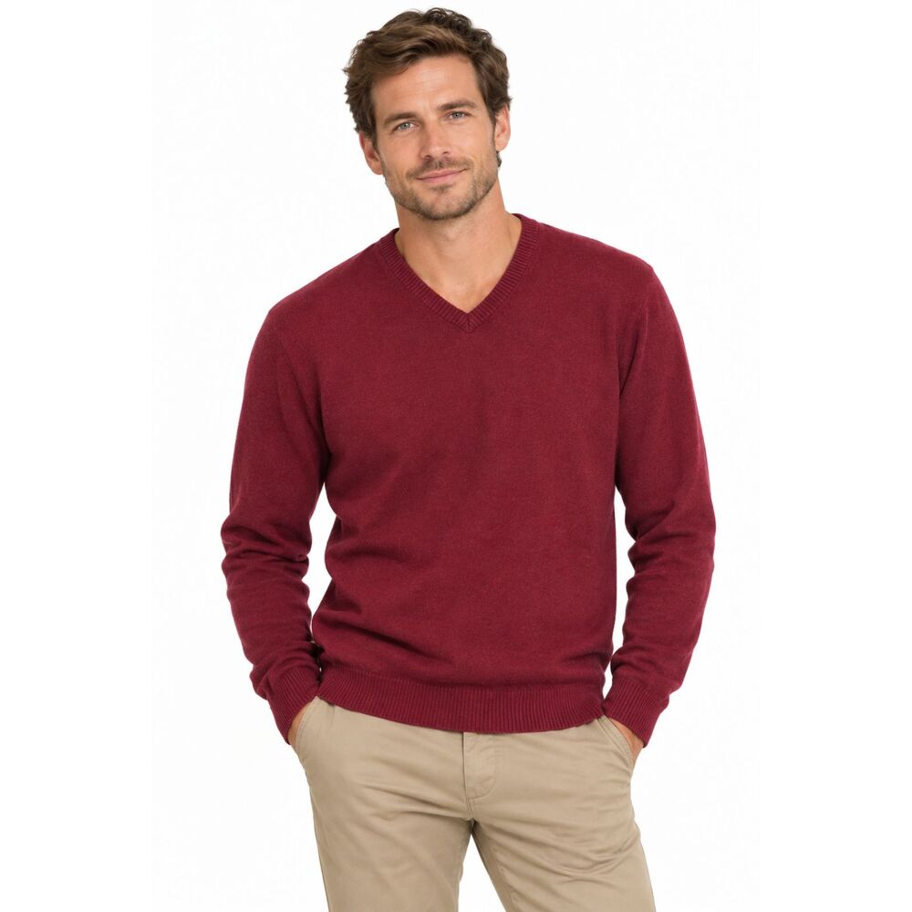 Eddie Bauer Cotton and Cashmere V-Neck Sweater Pullover Maroon Men size Large